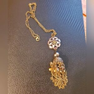 Elegant Bronze and Gray Crystal Pendant Necklace